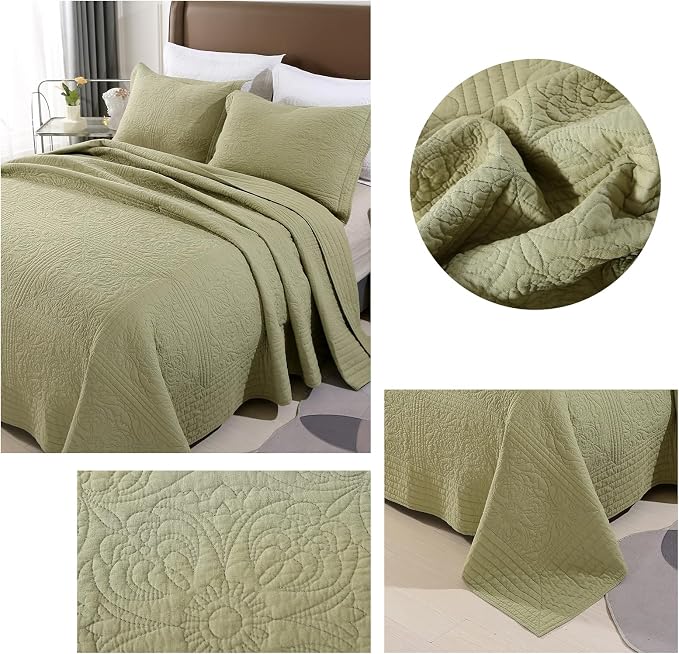 ROOMLIFE Quilt Set Queen Size 3D Floral Embroidery Pattern 3-Piece Cotton - Image 7