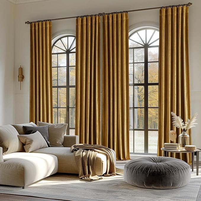 MIULEE Gold Velvet Curtains 52x96 inches Luxury Blackout Curtains | Thermal - Image 5