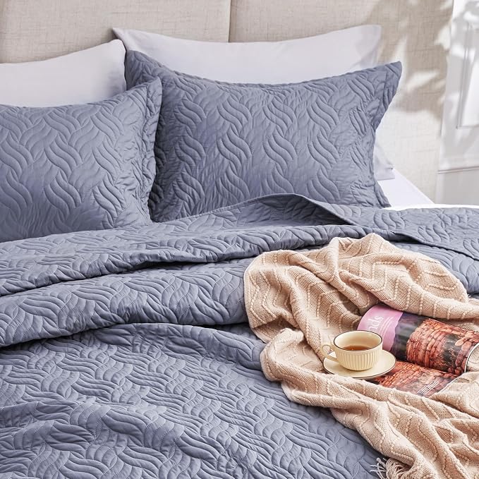 Love's cabin California King Size Quilt Bedding Set Blue Bedspread - Image 7