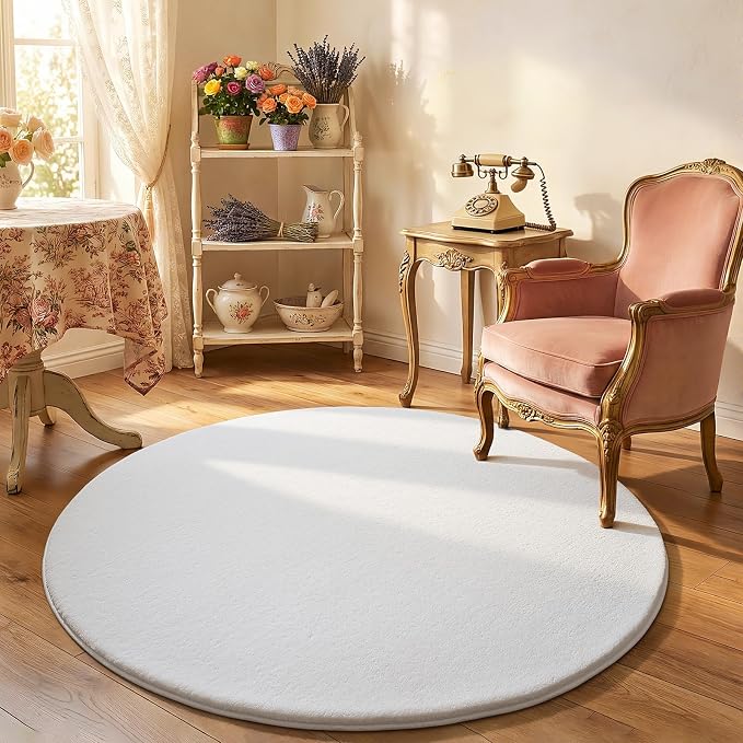 White Round Area Rugs 5ft Circle Rugs - Image 8