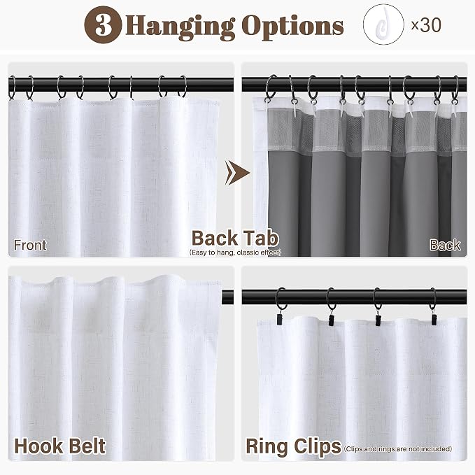 Beige White 100% Blackout Linen Curtains - Image 3