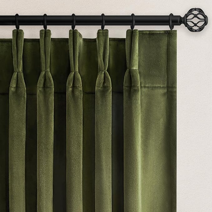 120 Inches Long Custom Olive Green Velvet Curtains 2 Panels Vintage Boho Moody by Unknown