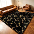5x8 Rugs for Living Room Bedroom, Fluffy Black and Gold Area Rug, Geometric by ONASAR