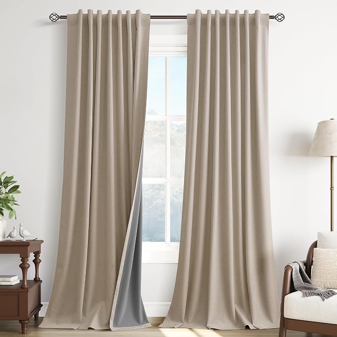 100% Blackout Linen Ceiling to Floor Curtains 96 Inches Long 8 FT by Guken