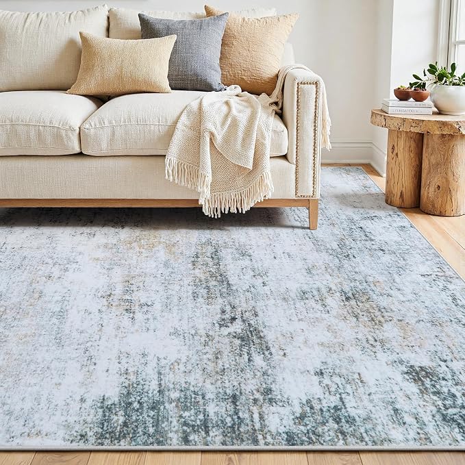 8x10 Washable Area Rug for Living Room Bedroom: Non-Slip Modern Blue Grey | - Image 8