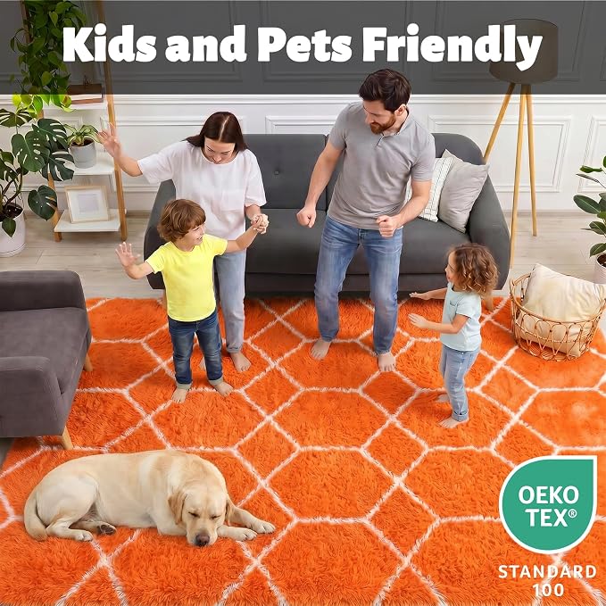 Area Rugs for Bedroom Living Room, 4x6 Fluffy Orange and White Throw Rug - Image 3