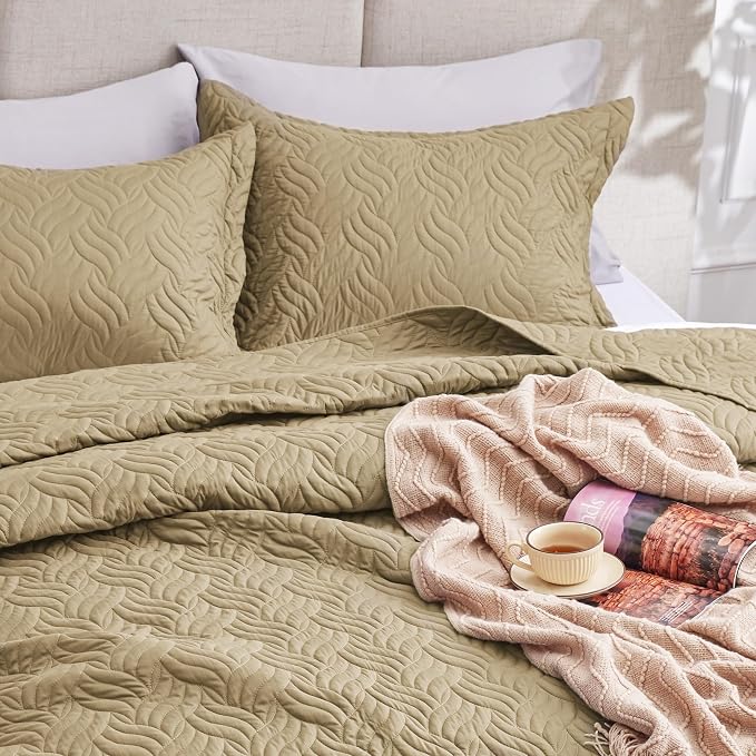 Love's cabin California King Size Quilt Bedding Set Camel Bedspread - Image 5