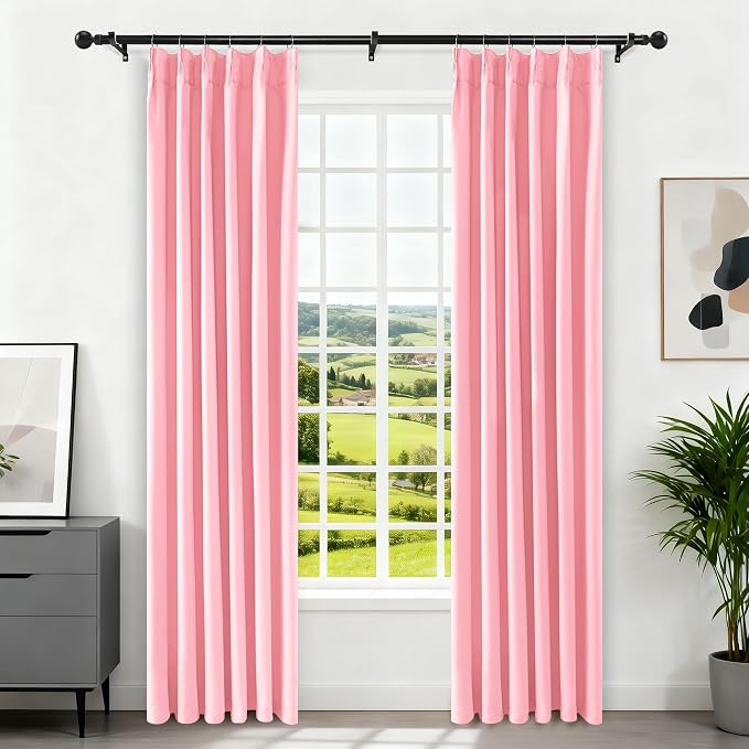 Etherealveil Hot Pink Pinch Pleated Blackout Curtains 2 Panels 40"x84" | Back - Image 5