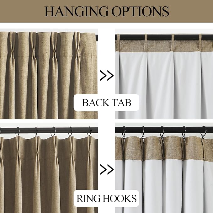 Vision Home Brown Pinch Pleated Full Blackout Curtains Linen Blended 60" Wide - Image 4