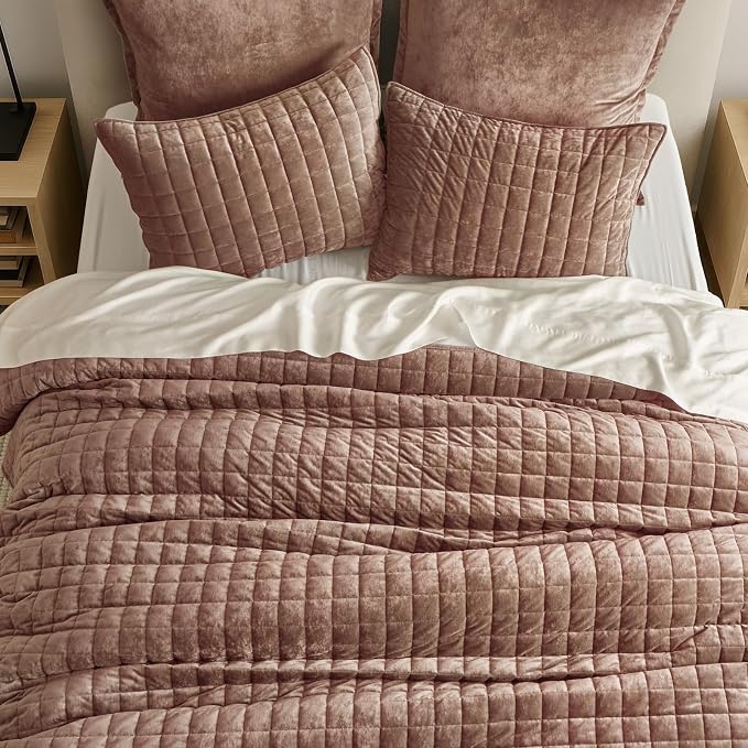 RECYCO Channel Box Stitch Velvet Quilt Set, King Size, Terracotta Clay | Ultra - Image 2