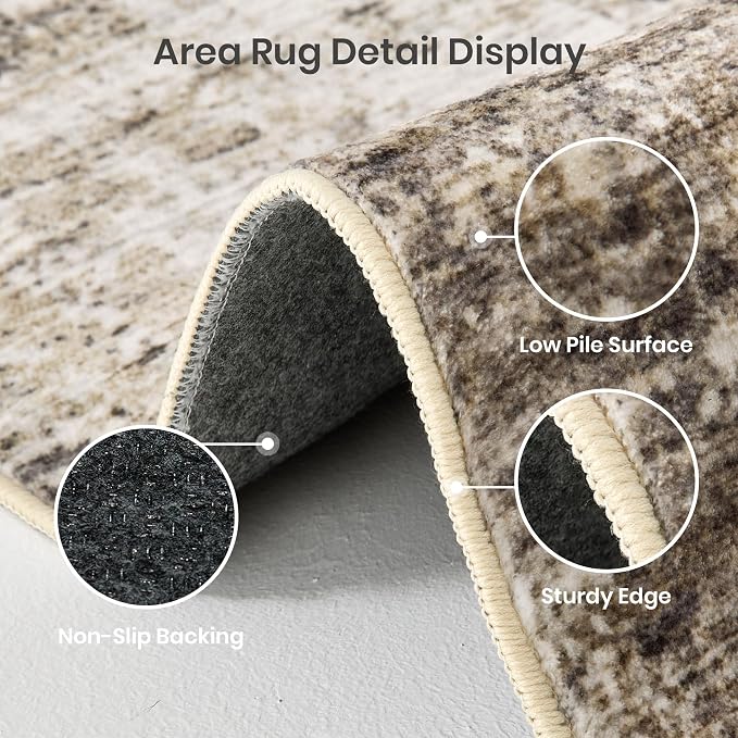 4x6 Area Rug for Entryway, Abstract Washable Bedroom Rug, Taupe | Soft & - Image 5
