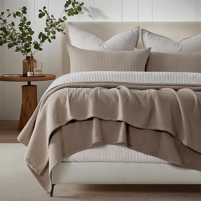 EVERGRACEHOME Cotton Gauze Matelassé Coverlet, King Size, Mocha Brown | Ultra - Image 6