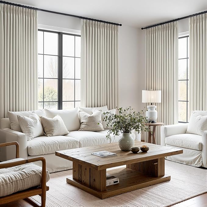 Grey Beige 90 Inches Long Linen Curtains - Image 9