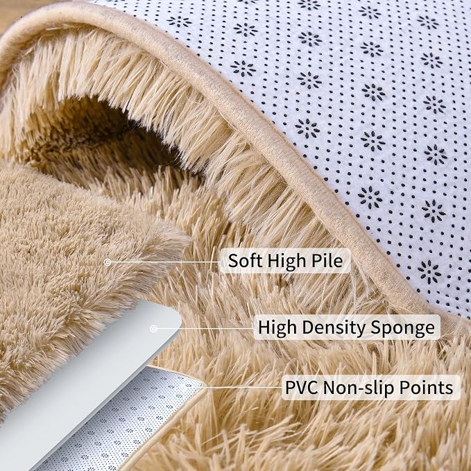 Soft Runner Rugs for Bedroom Hallways, 2 Packs 2x6 Beige Fluffy Shag Throw Area - Image 5