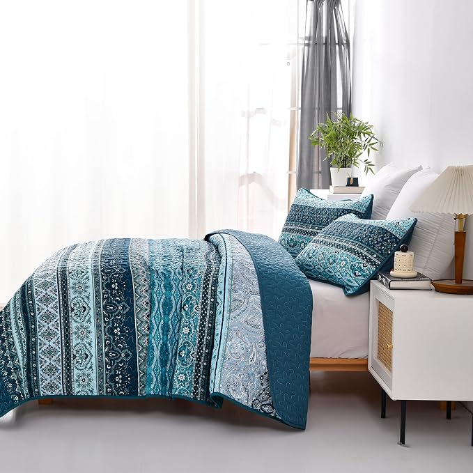 WONGS BEDDING Boho Quilt Set Full Size, Lightweight Microfiber Bed Decor - Image 3