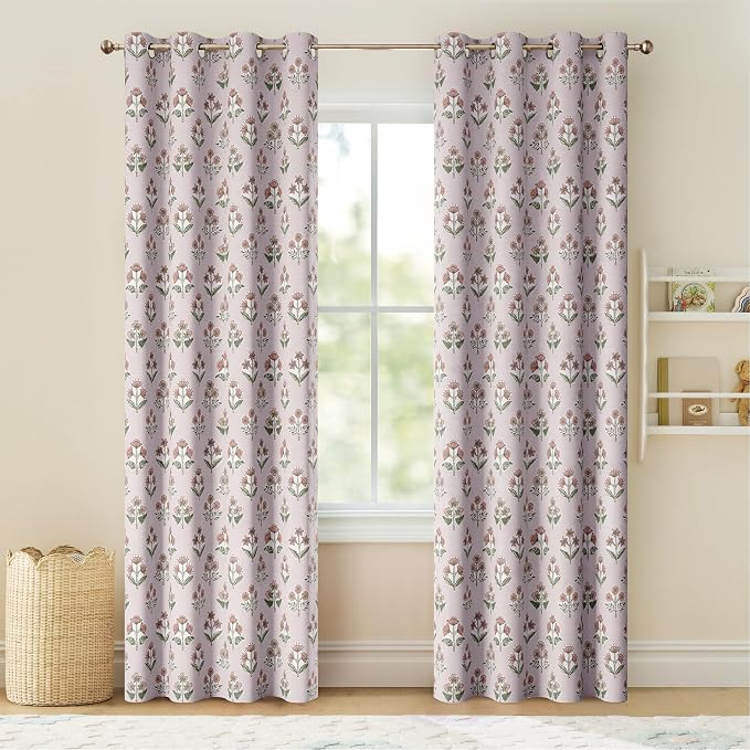 RYB HOME Pink 100% Blackout Floral Curtains 84 Inches Long 2 Panels - Image 2