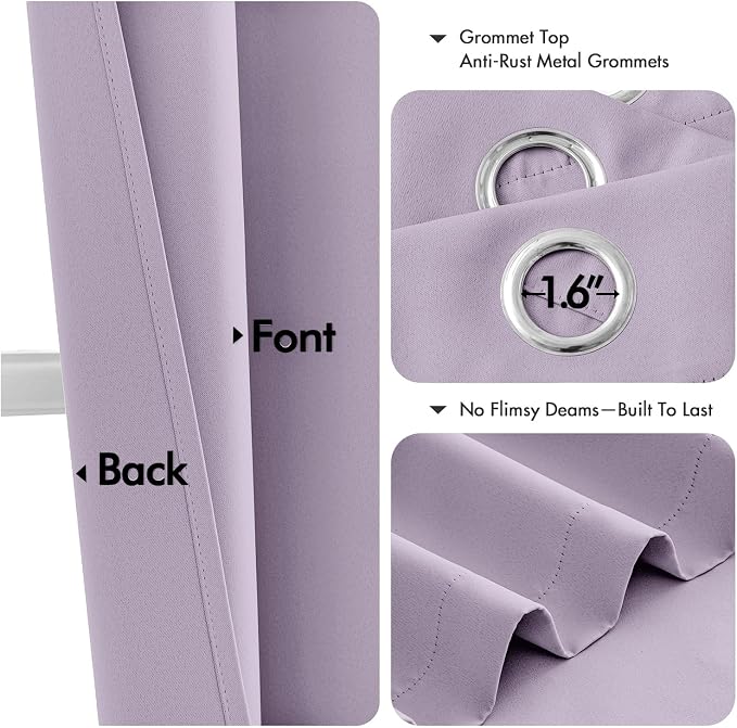MIULEE Blackout Curtains for Bedroom 2 Panels 40 x 63 Inch Long Lilac | Thermal - Image 4