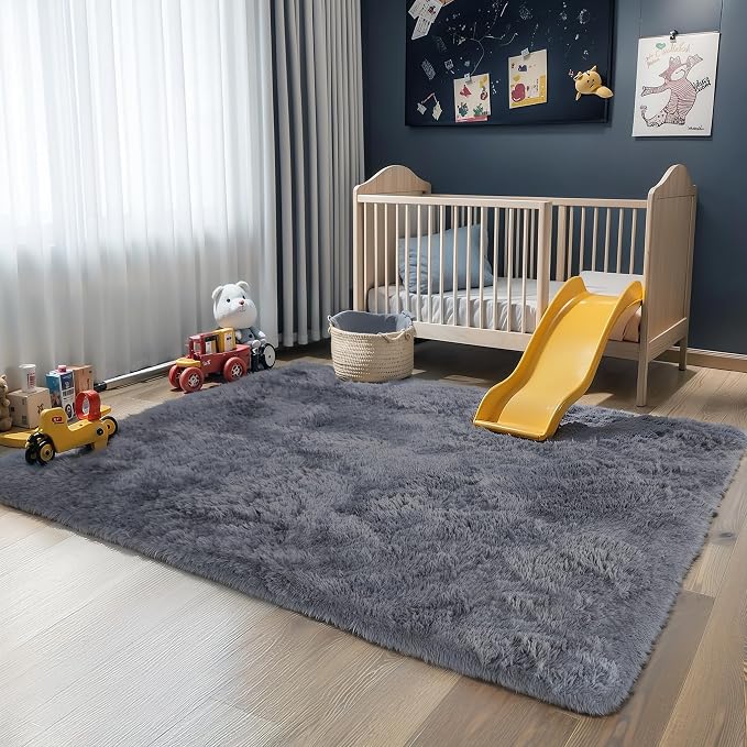 3x5 Grey Fluffy Shag Rug for Bedroom, Plush Washable Carpet | Area Rug for - Image 9