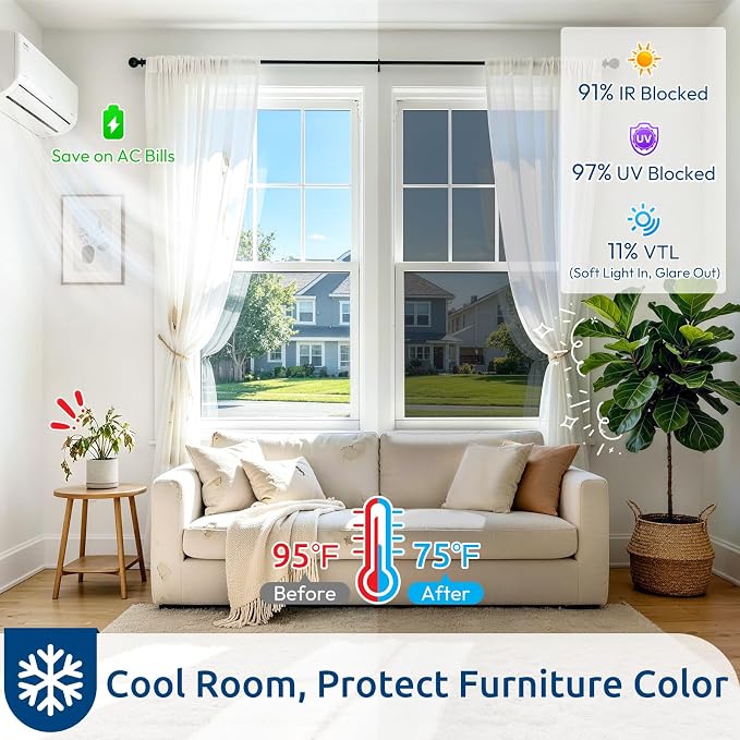 rabbitgoo Window Privacy Film One Way, 17.5" x 78.7", Heat Sun Blocking Anti UV - Image 2