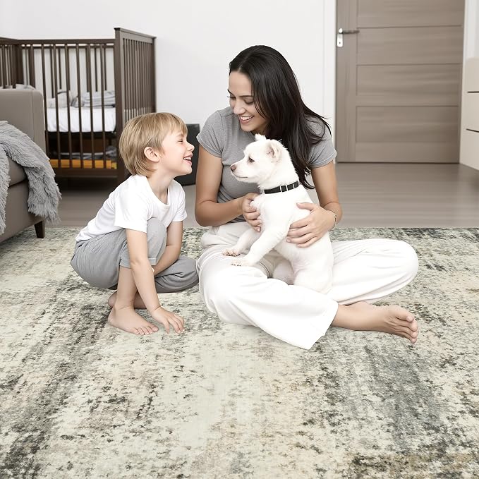 5x7 Area Rug Living Room: Modern Washable Soft Carpet Ash Brown | - Image 9