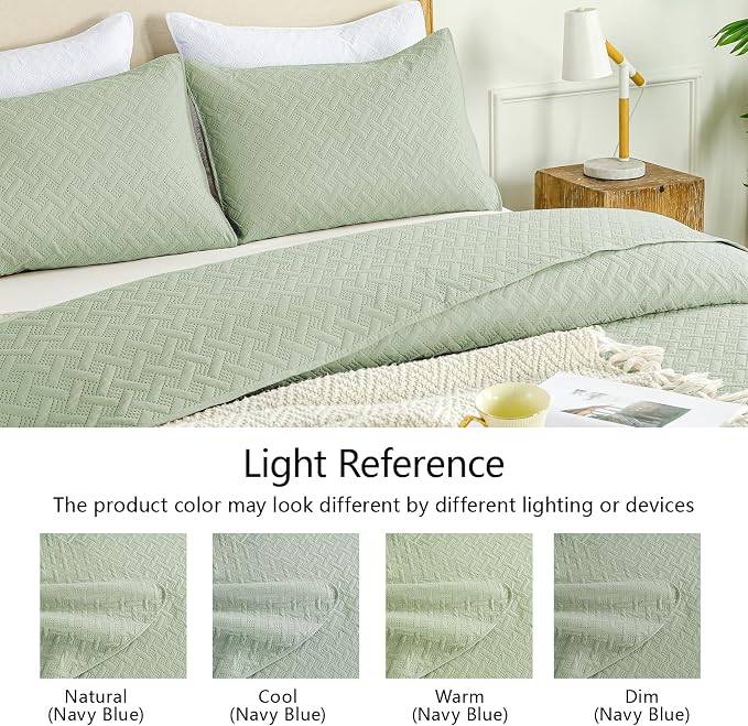 FLYMME Quilts King Size, Lightweight Sage Green Bedspreads, Basket Weave Pattern - Image 5