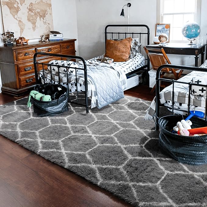 Large Area Rugs for Living Room, 7x10 Grey and White Rug, Moroccan Thick Floor - Image 9