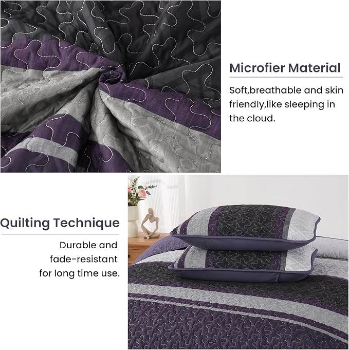 Dinjoy Striped Quilts Queen Size, Fall Bedspread Bedding Set - Image 5