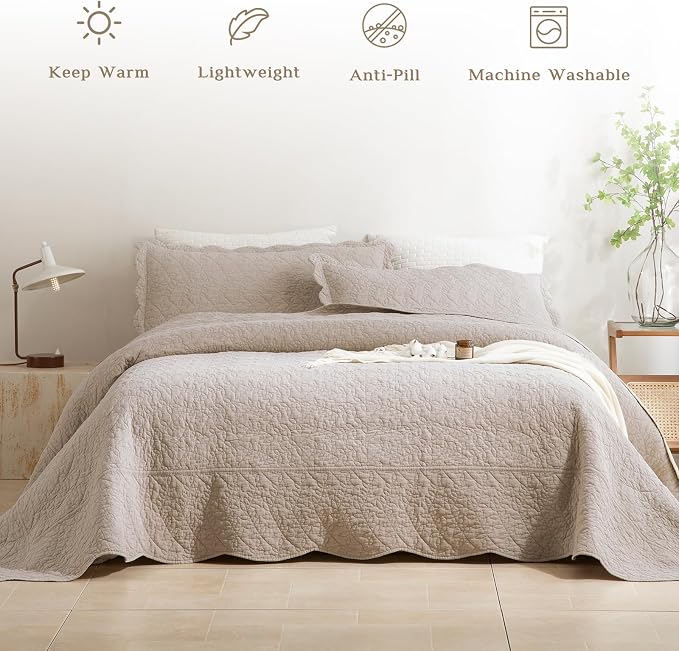 CozyTide Oversized King Bedspread 128"x120", Stone-Washed Cotton Linen Colored - Image 2