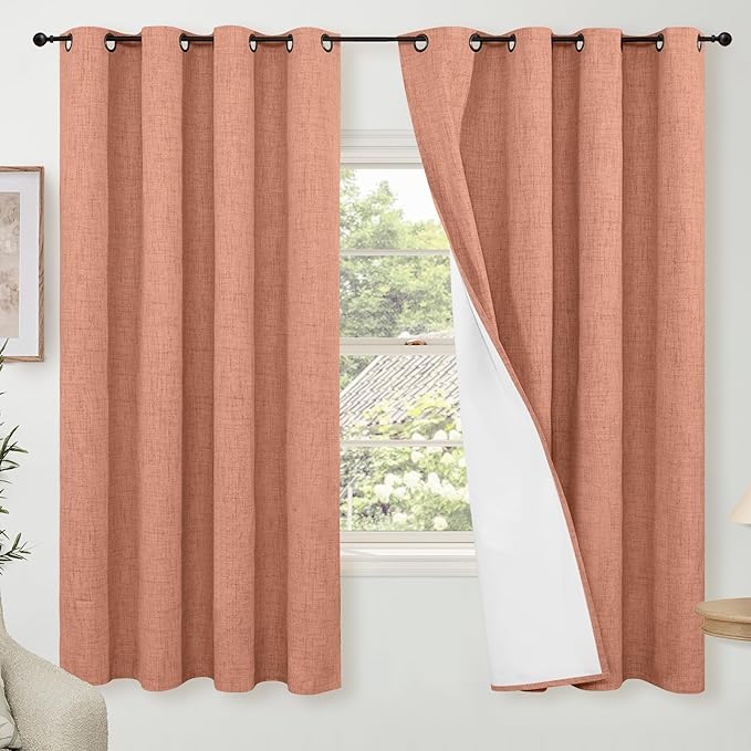 Terracotta Linen Blackout Curtains 63" Long Each 60 Wide 2 Panels | Thermal by Lajode