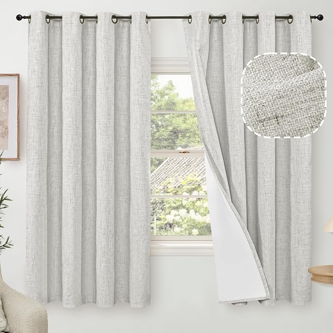 Light Grey Linen Blackout Curtains 63" Long Each 60 Wide 2 Panels | Thermal by Lajode