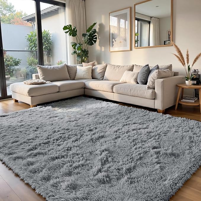 Light Grey 8x10 Area Rugs for Living Room, Fluffy Shag Rug Bedroom Carpet | by Yongyangjuxi