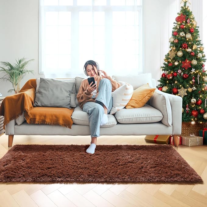 Brown Runner Rugs for Bedroom Living Room, Fluffy 2x6 Bedside Hallway Area Rug - Image 7