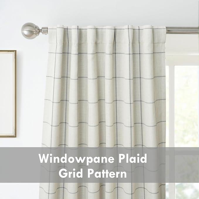 DriftAway 100% Blackout Plaid Linen Curtains 96 Inches Long 2 Panels Gray | - Image 3