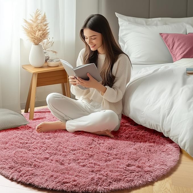 Blush Round Rugs 6ft for Living Room Bedroom, Fluffy Circle Area Rug for Kids - Image 5