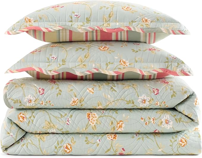 Waverly Garden Glitz Modern Farmhouse Floral 3-Piece Reversible Quilt Bedding - Image 2