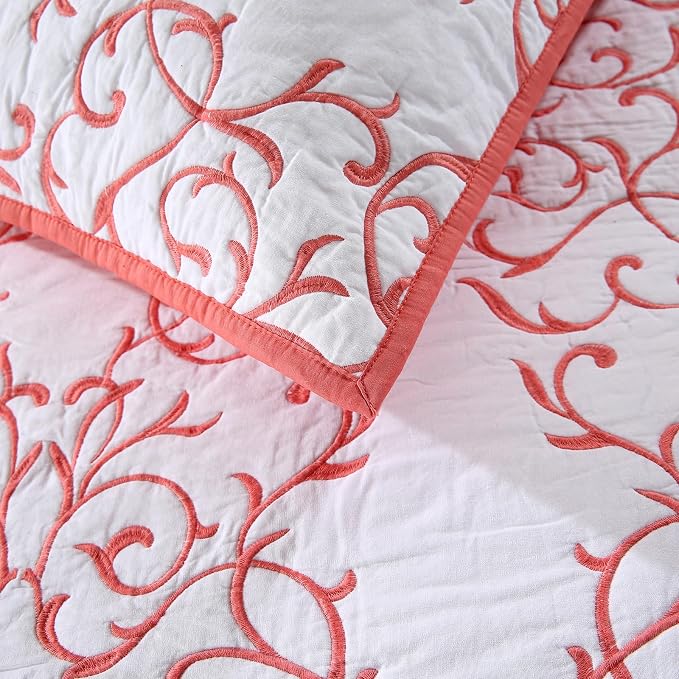 ROOMLIFE Quilt Set King Size 3D Floral Embroidery Pattern 3-Piece Cotton - Image 8