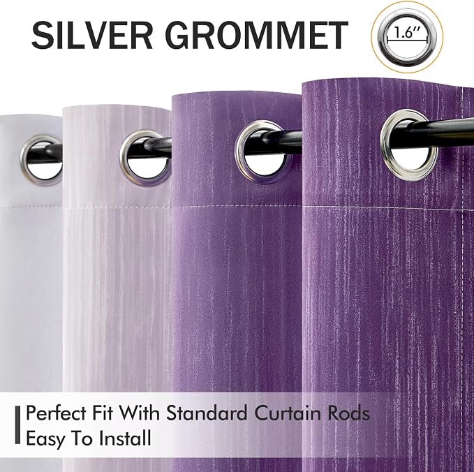 MIULEE Purple and Greyish White Ombre Blackout Curtains 52Wx54L Set of 2 | Full - Image 2