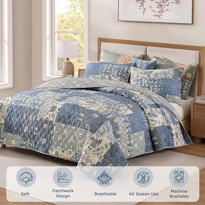 Twin Quilt Set-2 Pieces Soft Twin Bedspread Floral Patchwork Quilt | - Image 3