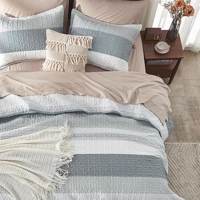 California King Quilt Set Grey, 3 Pieces Bedspreads | Ultra Soft Lightweight - Image 6