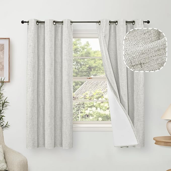 Light Grey Linen Blackout Curtains 63" Long Each 38 Wide 2 Panels | Thermal by Lajode