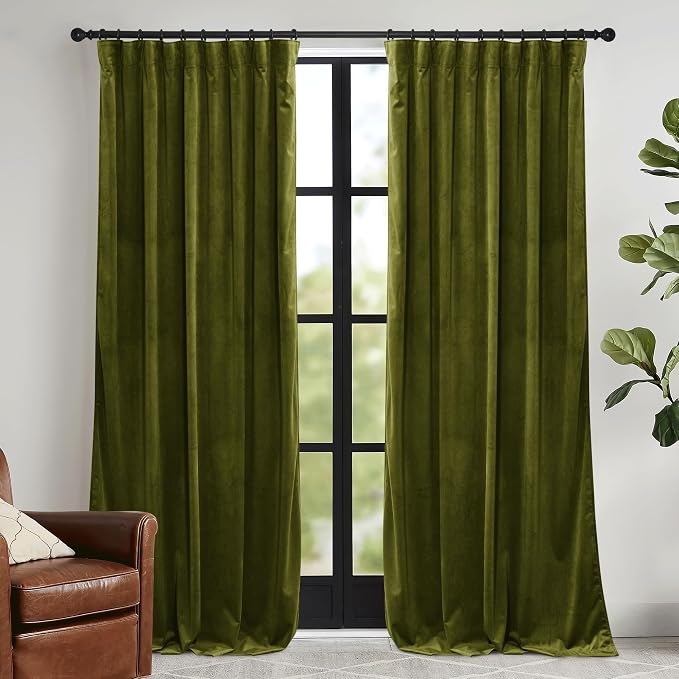 RYB HOME Moss Green Velvet Curtains 84 inches by RYBHOME