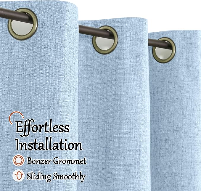 Baby Blue Linen Blackout Curtains 80 Inch Long Each 38 Wide 2 Panels | Thermal - Image 5