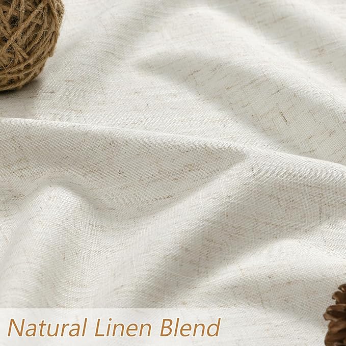 100% Blackout Linen Curtains for Bedroom 66 Inches Long Natural Cream Black Out - Image 3