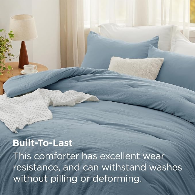 Bedsure Super King Comforter Set, Dusty Blue Soft Prewashed Bedding - Image 3