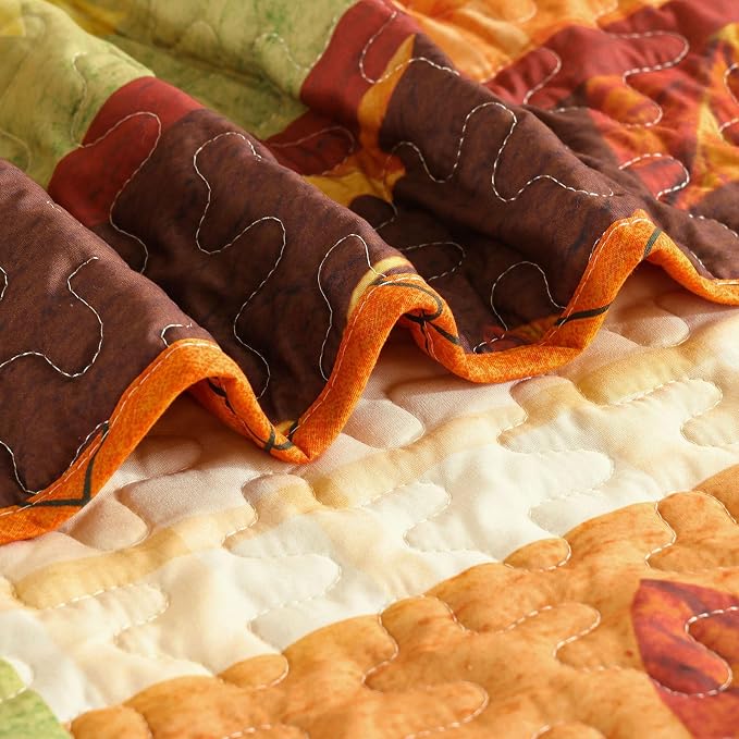 Yiran Happy Thanksgiving Harvest Fall Quilt Set Queen Size | Pumpkin Maple - Image 9