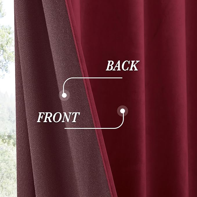RYB HOME Burgundy Red Velvet Curtains 96 inches - Image 5