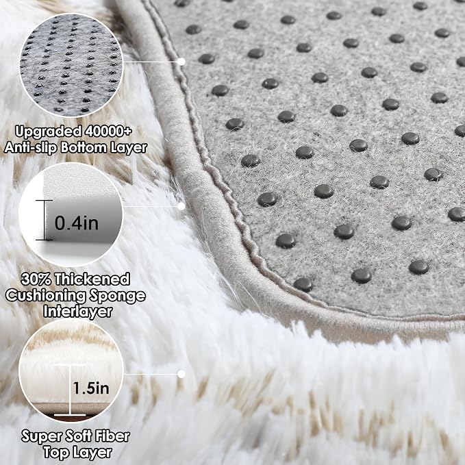 Large Area Rugs for Living Room, 7x10 White and Beige Bedroom Rug, Geometric - Image 4
