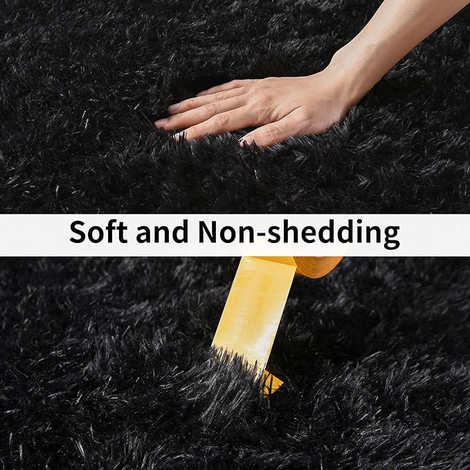 Soft Runner Rugs for Bedroom Hallways, 2x6 Black Fluffy Shag Throw Area Rug Non - Image 7