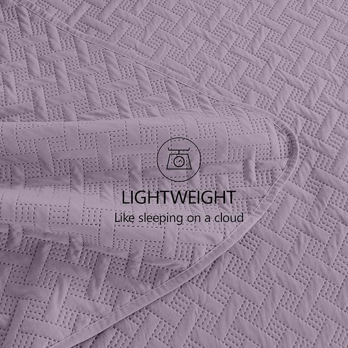 FLYMME Quilts Queen Size, Lightweight Grayish Purple Bedspreads, Basket Weave - Image 6