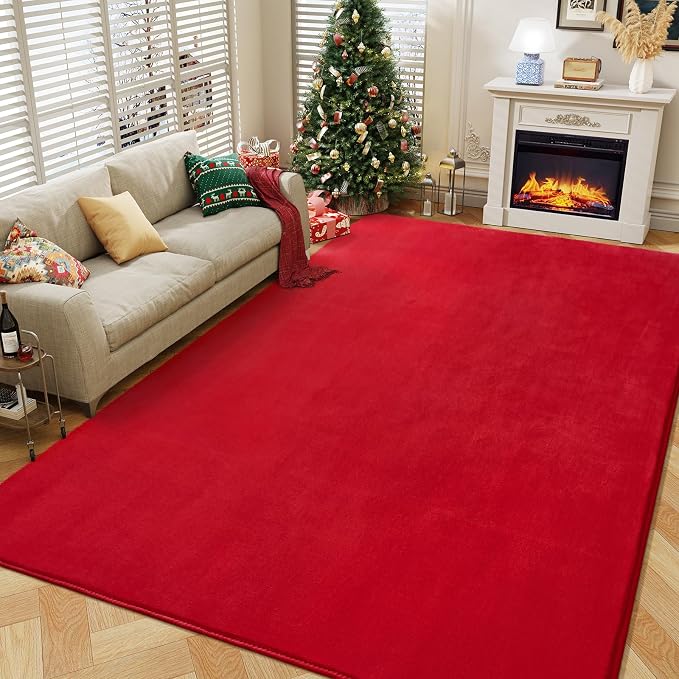 Modern Area Rugs for Bedroom Living Room, 4x6 Red Memory Foam Rug | Thickened by AmeareaDirect